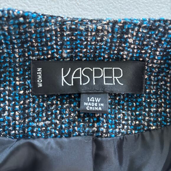 Kasper Jacket Women's Size 14W Blue Tweed Office Career Formal Lined Blazer - Picture 3 of 10